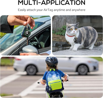 Waterproof Airtag Holder - 4 Pack Airtag Keychain Holder Compatible with Apple AirTags, Ultra Durable Anti-Scratches Protective Case with Keyring for Luggage, Backpack, Pet, Bag, Black/Green