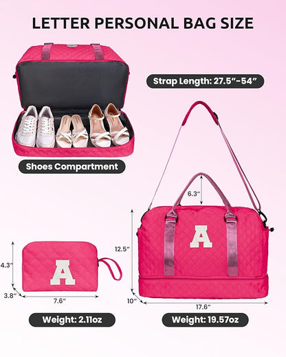 Girls Gifts 10-12, Birthday Gift-Initial Travel Bag with Shoe Compartment, Personalized Weekender Bag, Monogram Overnight Bag for Women, Letter Travel Bag with Makeup Bag (Letter R)