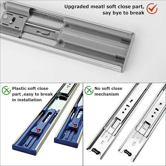 LONTAN 10 Pairs Soft Close Drawer Slides 18 inch SL4502S3-18 Ball Bearing Full Extension Dresser Drawer Glides Side Mount Heavy Duty Kitchen Cabinet Rails 100lb Capacity