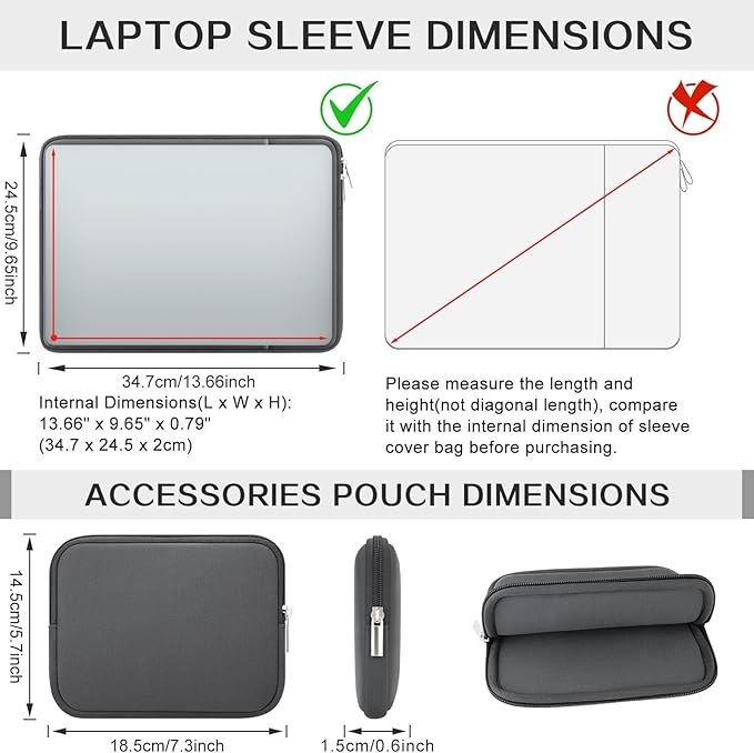RAINYEAR Laptop Sleeve Case Compatible with 13.3 Inch Notebook Computer Chromebook 14" MacBook Pro/Max M1 M2 M3 M4 M5 Cover Soft Bag with Front Pocket & Accessories Pouch (Gray, Upgraded Version)