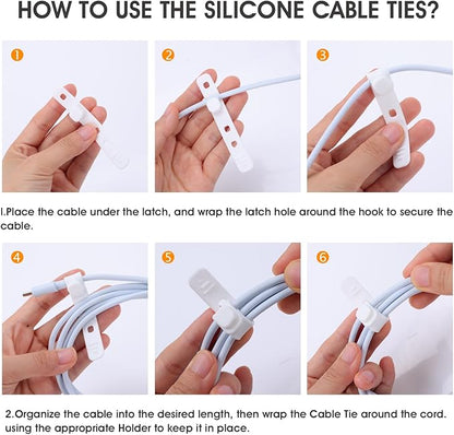 AROIC 90Pcs Silicone Cable Ties with 3 Sizes,Reusable and Washable with Adjustable Locking Buckle Design, Cord Organizer for Home, Office, Travel Essential, School (3 Colors)