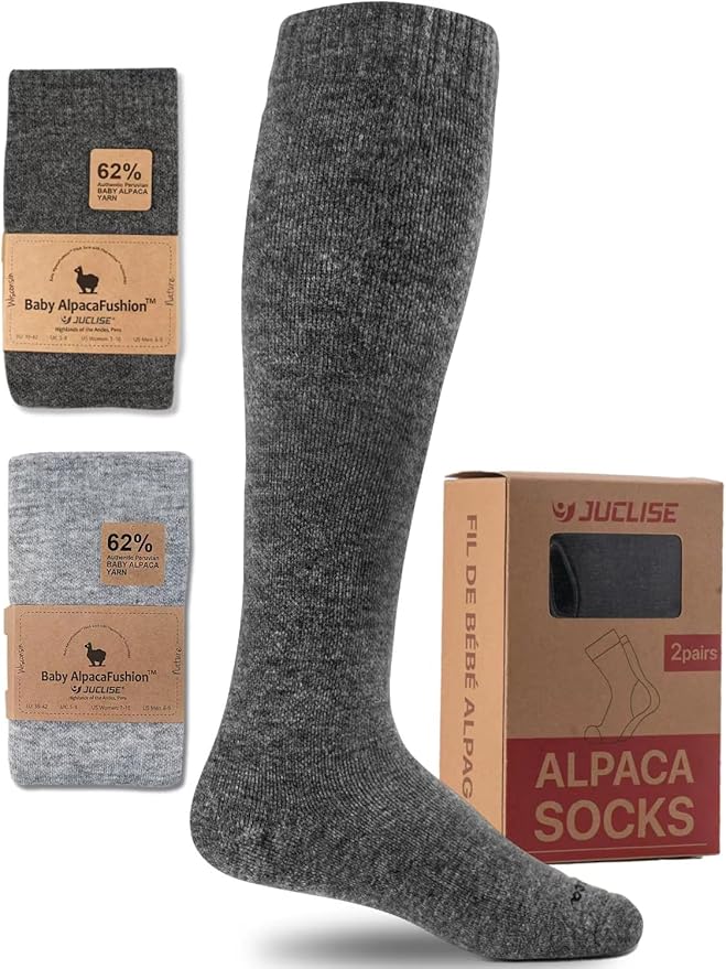 Alpaca Wool Heavyweight 15-25 mmHg Knee High Compression Support Socks Thick Winter Thermal Warm Soft Travel Flying