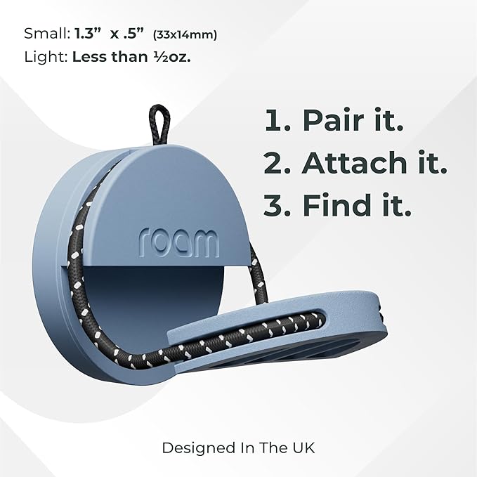 Roam Smart Tracker | Eco-Friendly Travel Tracker with Built-in Elastic Strap | QR Lost & Found, Global Find My Network | Replaceable Battery | No Extra App or Subscription | 2-Pack, Black & Blue