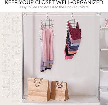 ZEDODIER 6 Pack Tank Top Hanger Space Saving, Bra Hangers for Closet Organizer, Hanging Bra Organizer Tank Tops Holder with 48 Hooks, Metal Closet Organizers and Storage Small Space Solutions, Black