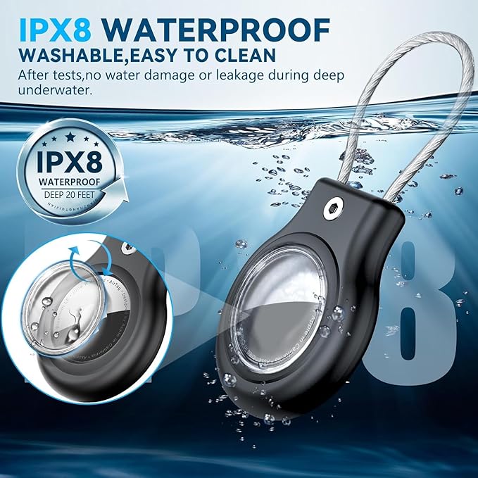 Waterproof Airtag Holder,4 Pack Air tag Case with Secure Lock,Airtags Keychain for Apple Airtag,Anti-Lost Protective Case Air tag Accessories for GPS Tracker Luggage,Key,Pet-Black/Pink/Green/Purple