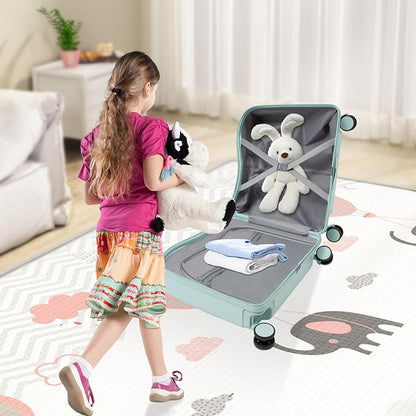 18-Inch Kids Ride-On Suitcase - Cute Lightweight Trolley Luggage with 4 Silent Spinner Wheels & Lock for Travel - Perfect for Ages 3-6 (Mint Green)