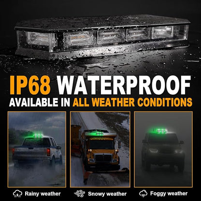ASPL 16.5 Inch Roof Top Beacon Emergency Strobe Light 56 LED Magnetic Warning Caution lights bar Traffic Hazard Plow Light for Trucks Vehicles Construction Snowplow (Green/White)