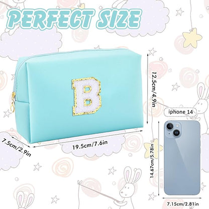 Gifts for Girls Initial Makeup Bag Personalized Cosmetic Bag with Zipper Cute Travel Toiletry Bag Waterproof PU Preppy Makeup Pouch Birthday Gift for Teen Girls Women(Blue B)