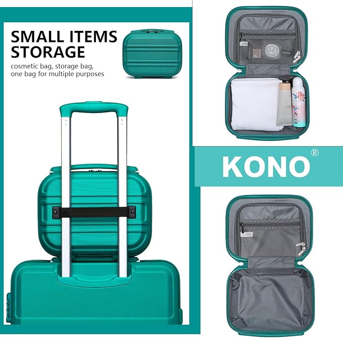 Kono Carry On Luggage Set Airline Approved Lightweight PC+ABS Carry On Suitcase with TSA Lock Spinner Wheels Durable Luggage Hardside Turquoise