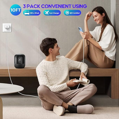 10Foot Fast iPhone Charging Cable,3-Pack Super Fast i Phone Charger USB C Charging Block Wall Charger PD Adapter with 10FT Type C to Lightning Cable Cord for iPhone 14/13/12/11ProMax/XS Max/XS/XR/8/SE