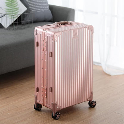 Metal All Aluminum Carry-on Luggage TSA Customs Lock Zipperless Silent Rotary Wheel Business Suitcase Aluminum Frame Set (rose gold, 26 '')