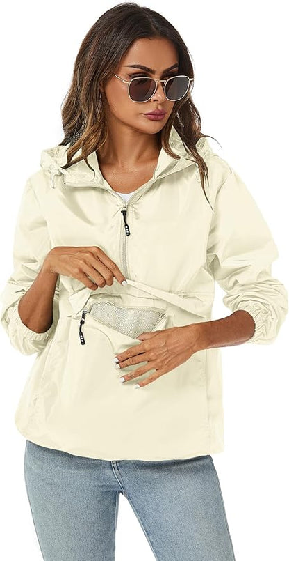 Avoogue Womens Rain Jacket with Hood,Pullover,Packable,Lightweight,Windbreaker,Waterproof,Breathable.