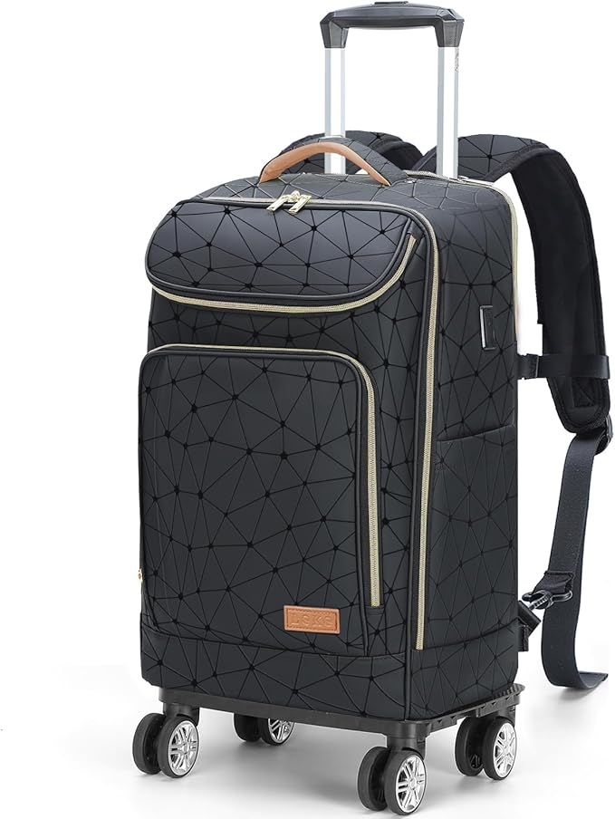 Lekebobor Travel Rolling Backpack, 18 inch Waterproof Bag with 360° Wheels for 15.6" Laptop, Convertible Airline Approved Travel Back Pack for Men & Women, Business, Commuter