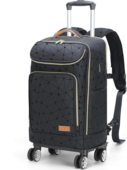 Lekebobor Travel Rolling Backpack, 18 inch Waterproof Bag with 360° Wheels for 15.6" Laptop, Convertible Airline Approved Travel Back Pack for Men & Women, Business, Commuter