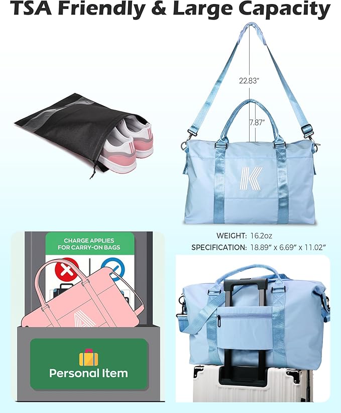 Birthday Gifts for Teen, College Essentials Travel Duffel Bag, Gym Bag, Personalized Weekender Bag，Monogram Overnight Bag Daughter Gifts Bridal Shower Gifts Birthday Gifts for Girl (Letter V)