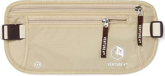 VENTURE 4TH Money Belt for Travel – Hidden Under-Clothes RFID Blocking Passport Holder & Slim Travel Wallet Pouch for Men & Women to Protect Cash, Cards & Documents (Beige)