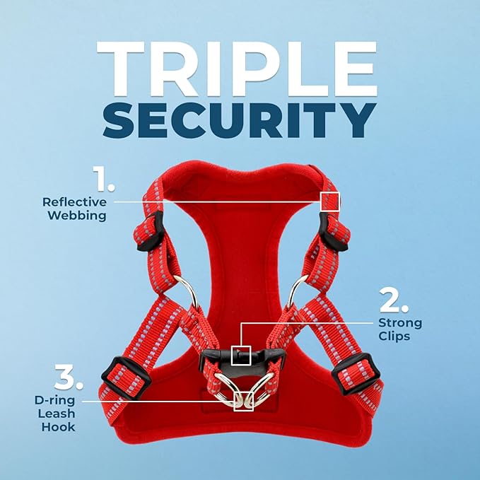 Best Pet Supplies Voyager Mesh Dog Breathable Harness Reflective Stitching, All Weather Adjustable for Walking Training, or Running - Heavy Duty & Durable, Harness (Red), M