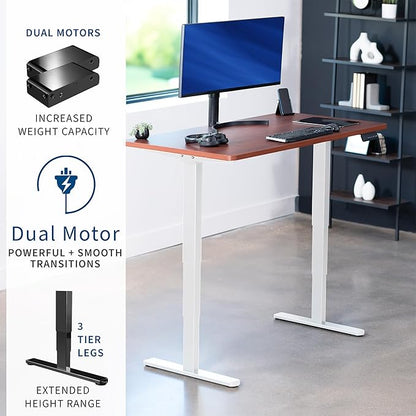 VIVO Electric 55 x 28 in Dual Motor Sit Stand Desk, Memory Height Adjustment, 2B Series, Dark Walnut Top White Frame, DESK-KIT-2W55D