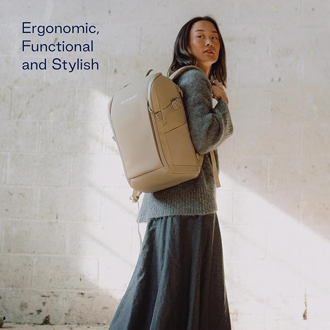 Beckmann STREET GO – Bold & Stylish Ergonomic backpack for Teens & Adults, Versatile & Functional, 26L Capacity expands to 31L - Sustainable & Durable - Water-Resistant, Lightweight. BEIGE