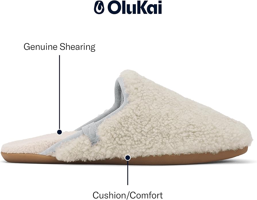OLUKAI Hale Mule Women's Slipper, Women's Slip-On Shoes, Genuine Shearling with Fleece Lining, Wet Grip Soles for Inside & Outside Wear, Cute & Ultra-Soft Comfort Fit