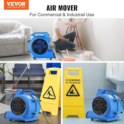 VEVOR Air Mover, 1/2 HP 2600 CFM Carpet Dryer for Cooling and Ventilating, Portable Floor Blower Fan with 4 Blowing Angles and Time Function, for Janitorial, Home, Commercial Use