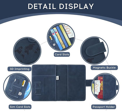ILIYAH-Passport Cover-Passport Holder Travel Wallet-RFID Blocking Passport Case Travel Accessories Card Holder Wallet Unisex Travel Gifts(Navy)