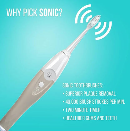 TAO Clean UV Sanitizing Sonic Toothbrush and Cleaning Station, Electric Toothbrush, Dual Speed Setting, Sandstone