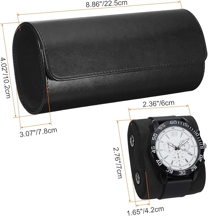HARFINGTON Watch Roll Travel Case 3 Slot Portable Leather Watch Case for Men and Women, Watches Storage Organizer with Removable Pillows for Traveling, Display, Home Storage, Black