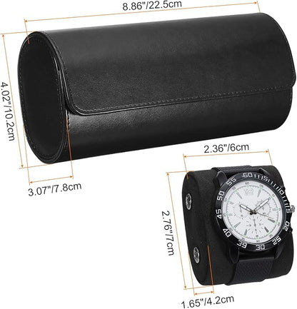 HARFINGTON Watch Roll Travel Case 3 Slot Portable Leather Watch Case for Men and Women, Watches Storage Organizer with Removable Pillows for Traveling, Display, Home Storage, Black