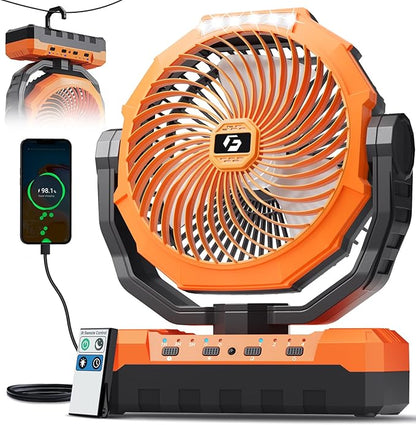 FRIZCOL 3-in-1 Camping Fan - Portable Fans Rechargeable - 24000mAh Battery Powered Fan(105Hrs) with Light & Remote for Indoor, Outdoor, Tent, Travel, Fishing, Jobsite, Gifts for Men Dad Him - Orange