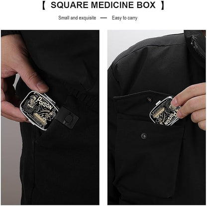 Metal 2 Compartment Pill Organizer Travel Friendly Portable Compact Pill Box Cute Pill Case to Hold Vitamins,Fish Oil,Supplements,Meds,Tablet for Purse,Pocket. (Black Background)