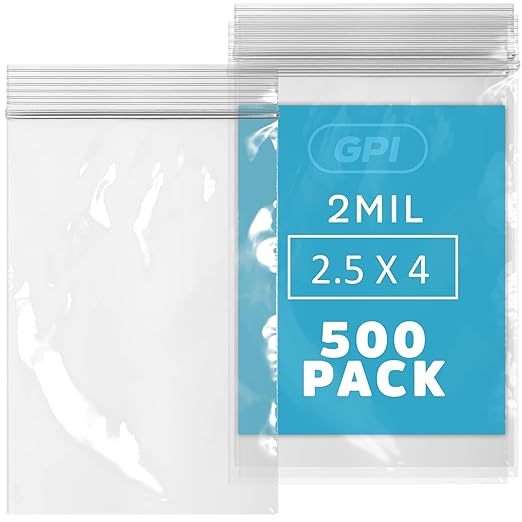 GPI - Pack of 500, 2.5" x 4" 2 Mil Thick - Clear Plastic Reclosable Zip Bags - Bulk, Strong & Durable Poly Baggies with Resealable Zip Top Lock for Travel, Storage, Packaging & Shipping