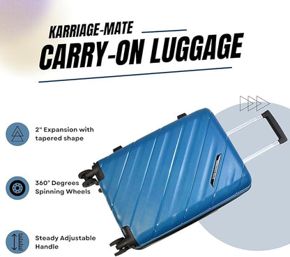 Karriage-Mate Expandable Hardside Carry-On Luggage, Suitcase with Eight Spinning Wheels, 20-Inch and Scratch-Resistant Surface (Blue)