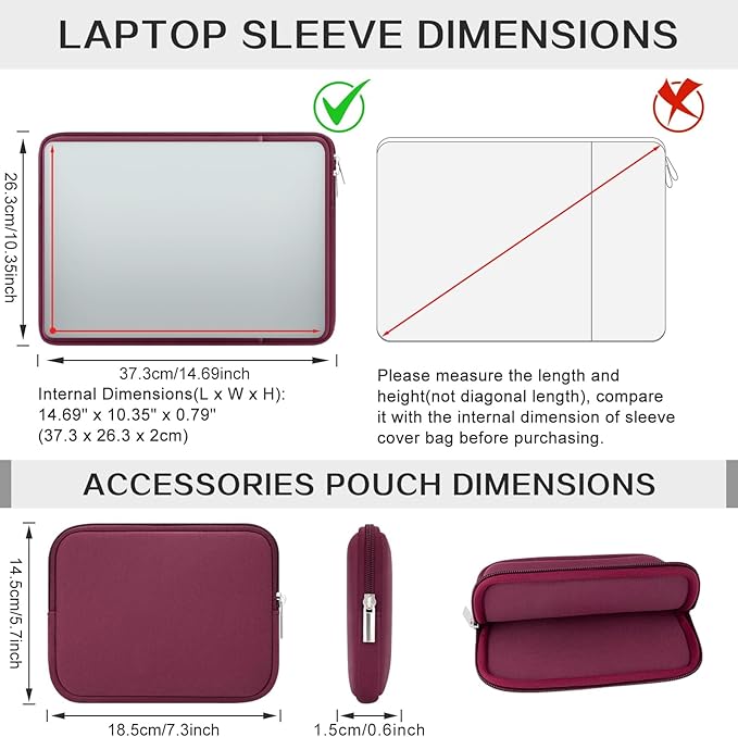 RAINYEAR 16 Inch Laptop Sleeve Soft Case with Front Pocket & Accessories Pouch,Specially Compatible with 16" MacBook M1 M2 M3 M4 A2141 A2485 A2780 A2991 A3403 A3186 (Red, Upgraded Version)