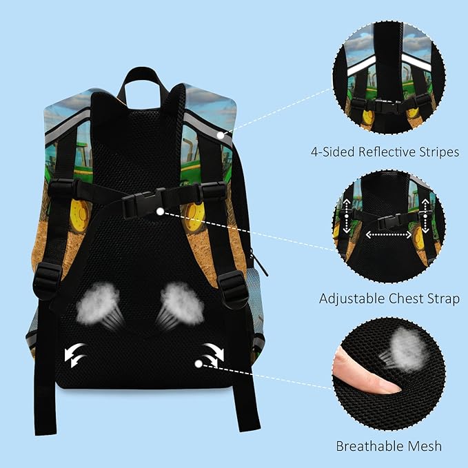 Tractor Kid's Toddler Backpack for Boys Girls Preschool Nursery with Safety Leash (012213)