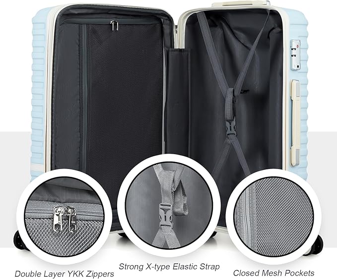 Joyway Luggage Set 3 Piece Suitcase Sets with Spinner Wheel,Hardside Expandable Travel Laggage with TSA Lock (13/20/24/28 Lightblue brown