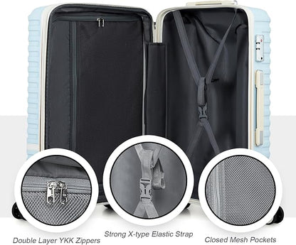 Joyway Luggage Set 3 Piece Suitcase Sets with Spinner Wheel,Hardside Expandable Travel Laggage with TSA Lock (13/20/24/28 Lightblue brown