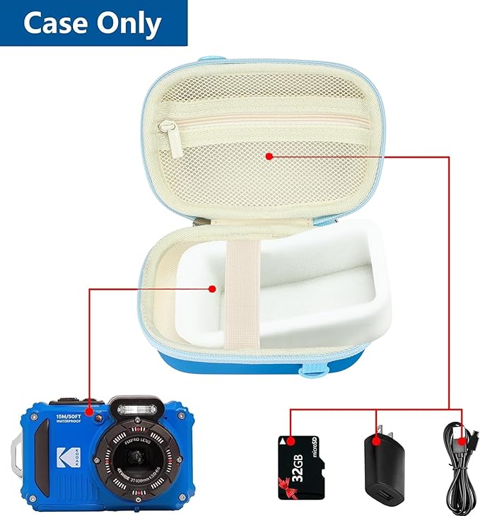 Leayjeen Camera Case Compatible with Kodak PIXPRO WPZ2 Rugged Waterproof Digital Camera,Underwater 1080P Full HD Photography Camera Case-Blue(Case Only)