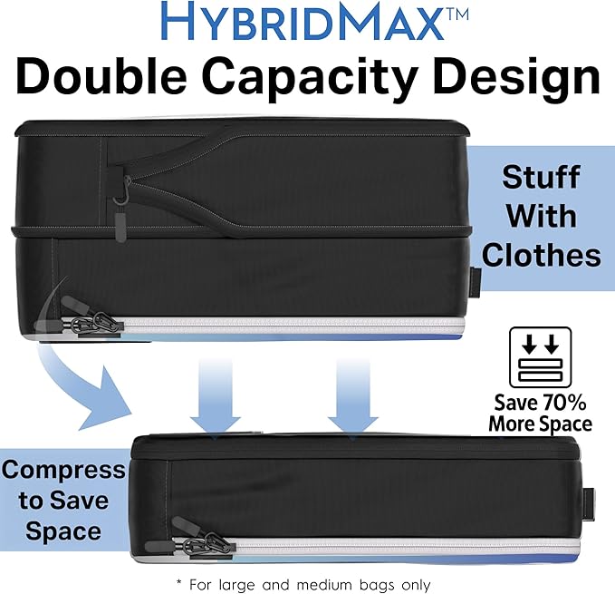 8-Piece Luxury Compression Packing Cubes & Bags for Travel – Maximize Space in Luggage with HybridMax Double-Capacity Design, 50 Luggage Tags, Deluxe Set, Lifetime Satisfaction Suitcase Organizer Bags