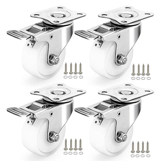 2 Inch Stainless Steel Caster Wheels Set of 4, Anti-Rust Outdoor Swivel Casters with Brake, Durable Polyamide PA Wheels for Furnitures,Labs,Restaurants