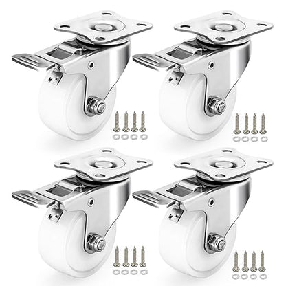 2 Inch Stainless Steel Caster Wheels Set of 4, Anti-Rust Outdoor Swivel Casters with Brake, Durable Polyamide PA Wheels for Furnitures,Labs,Restaurants