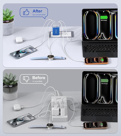(2-Pack) 60W USB C Wall Charger Block, 5-Port C Charger Fast Charging Block PD Power Adapter +QC 3.0 Multiport Type C Box Brick Cube USB A Wall Plug for iPhone 15/16/17 Pro Max,Samsung (Dark Blue)