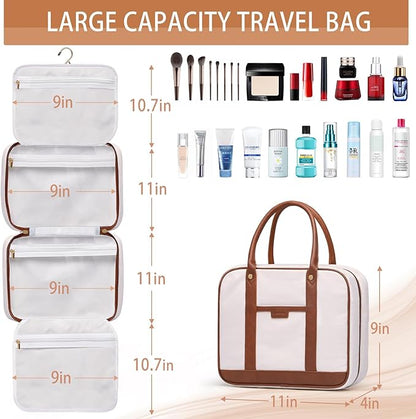 Bosidu Hanging Travel Toiletry Bag,Large Capacity Cosmetic Travel Toiletry Organizer for Women with 4 Compartments & 1 Sturdy Hook,Perfect for Travel/Daily Use/Christmas