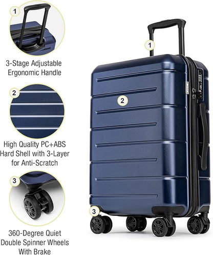 KYME Suitcases with Wheels Hard Shell 26 Inch Luggage with TSA Lock Durable Medium Checked Travel Rolling Luggage with Cup Holder for Women Men Navy