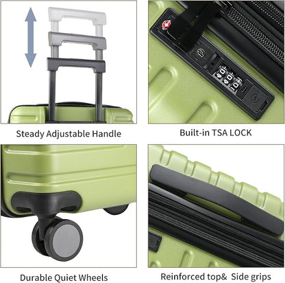 EMPSIGN Carry On Luggage with Spinner Wheels, Hard Shell Carry-On Expandable Suitcase 21x14x9 Airline Approved & Built-in TSA Lock, Durable Travel Rolling Suitcase, Carry-On 20-Inch, Green