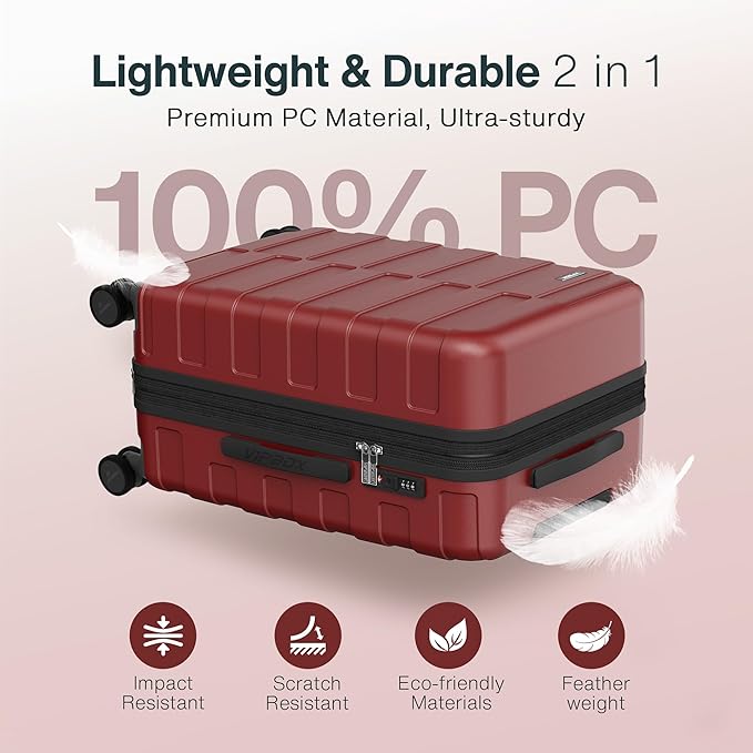 Luggage Sets 3 Piece (3-YEARS VIP SERVICE) Hardside Expandable Ultra Durable Polycarbonate Lightweight Carry On Travel Suitcase with TSA Lock Spinner Wheels, Wine Red