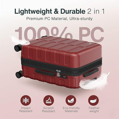 Luggage Sets 3 Piece (3-YEARS VIP SERVICE) Hardside Expandable Ultra Durable Polycarbonate Lightweight Carry On Travel Suitcase with TSA Lock Spinner Wheels, Wine Red