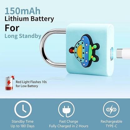 UMIKSMART Biometric Smart Lock, Keyless Fingerprint Padlock with USB Charging,Smart Padlock Gift for Students, Gym Lockers, School Lockers, Luggage, Storage Boxes, Fences, Backpacks, Cosmic Blue Set