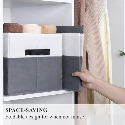 WUIKE Fabric Storage Bins, Extra Large Baskets for Organizing, Storage Bins for Shelves with Handles, Closet Organizer for Clothes, Gray & White, Extra Large, 3-Pack