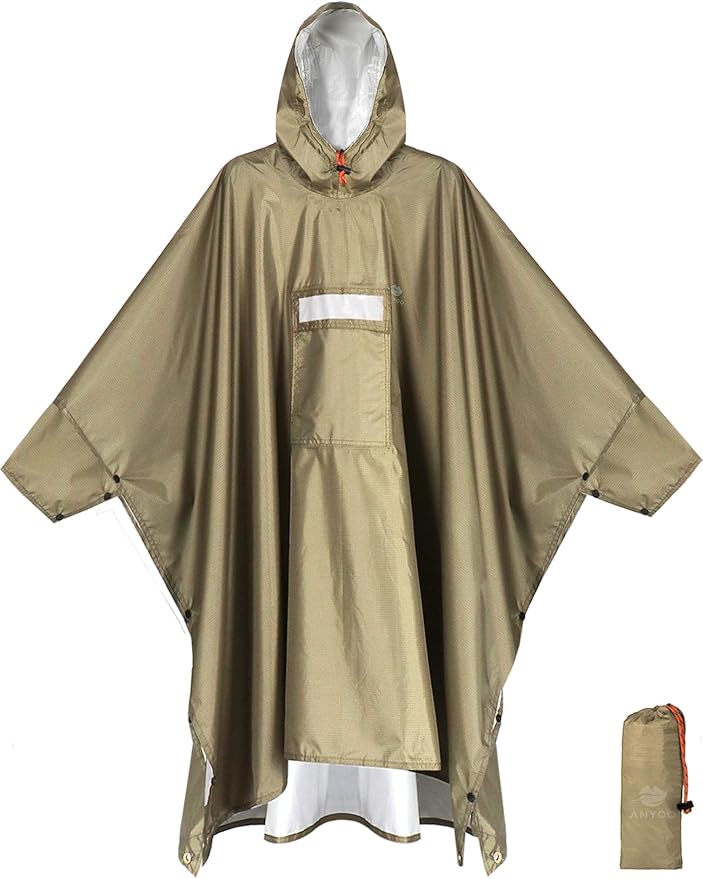 ANYOO Hooded Rain Poncho for Adults Waterproof Lightweight Rain Coat for Men Women Reusable Rain Jacket for Emergency Outdoor